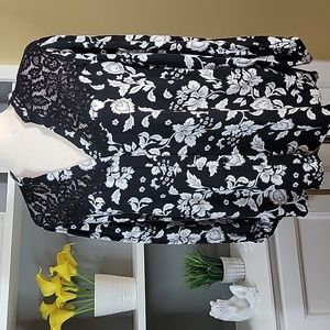 White House Black Market Floral Blouse Lace Detail